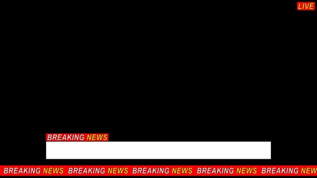News lower third background overlay template with transparent background, TV broadcast style animation for breaking news or live updates .Breaking news lower third 3rd chyron l3rd loop 4k video