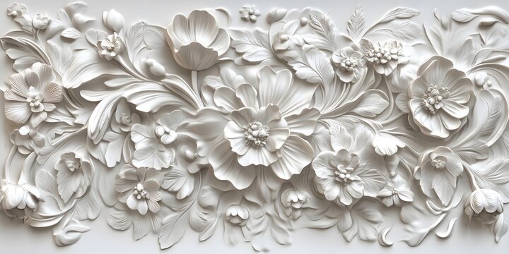 White 3 D floral relief tile seamless pattern