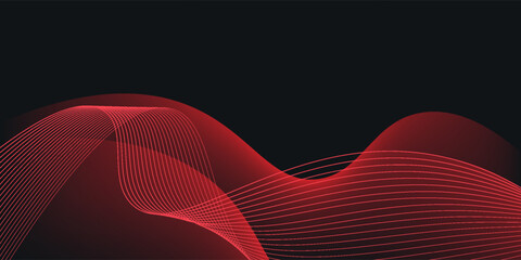 Obraz premium Modern abstract red waves on dark background, technology banner, corporate business concept, hi-tech abstract background, vector illustration for business or presentation