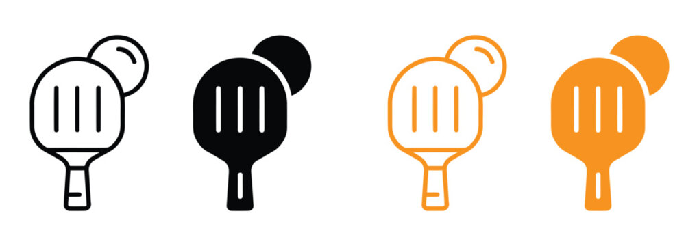 Pickleball Paddles and Ball Icon Set. pickleball paddles and ball vector icon. Vector icons of pickleball rackets and balls in black and orange vector illustration.