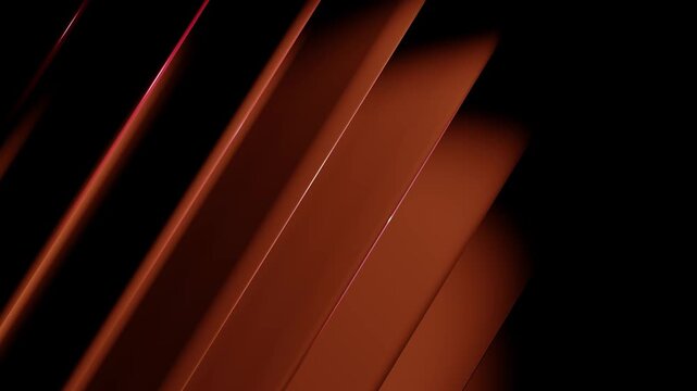 Abstract diagonal 3D layered bars slanting across dark void with glowing orange edges and cinematic red shadows