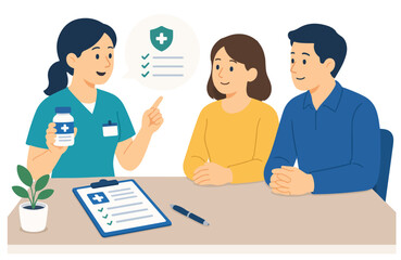 Fototapeta premium Doctor Consulting Patient with Health Checklist Modern Flat Medical Vector Illustration