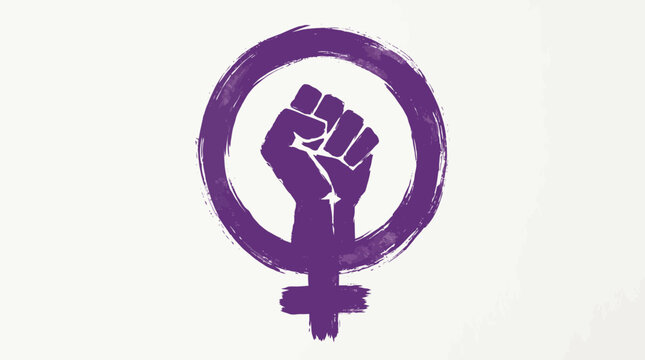 Purple venus symbol with clenched fist for women rights and empowerment.