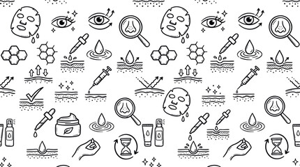 Fototapeta premium Skincare routine and cosmetic dermatology treatment hand drawn doodle elements with skincare cosmetic dermatology treatment background honeycomb structure wellness hyaluronic