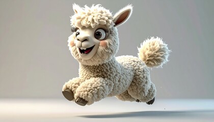 Obraz premium A happy cartoon llama is jumping.