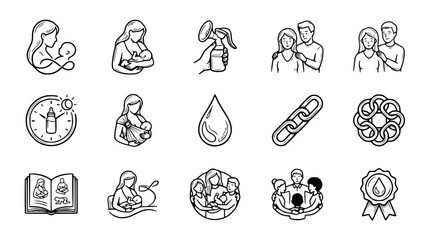 Obraz premium Motherhood and Family Icons: Breastfeeding, Parenting, Support, Love, and Connection
