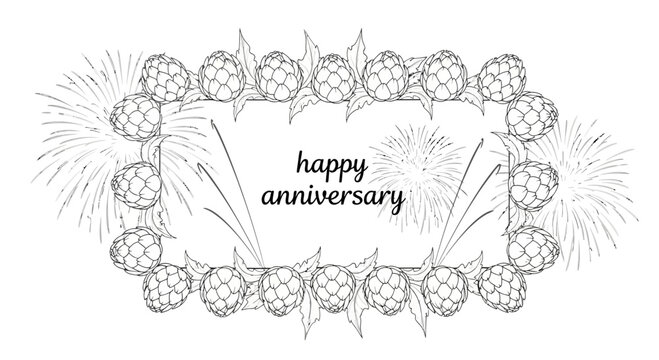 Happy Anniversary Hand Drawn Frame with Fireworks and Hops
