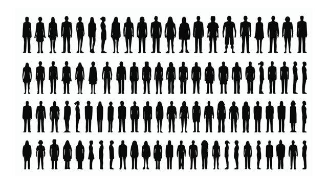 Diverse Group of Silhouetted People Standing in Rows.