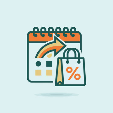 Calendar icon with shopping bag and discount percentage sign