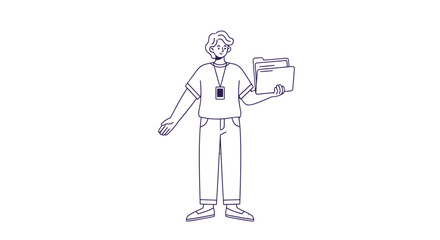 Man Holding Clipboard and Standing Upright. © Boki