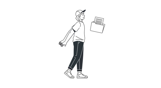 Man Walking with Printer and Paper.