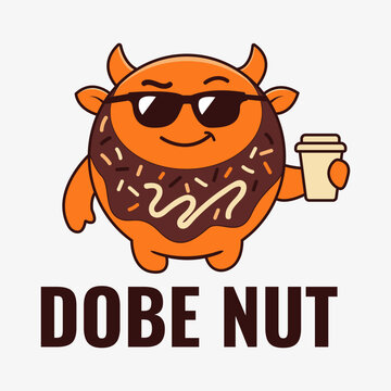A cool orange monster character shaped like a donut holding a coffee cup.