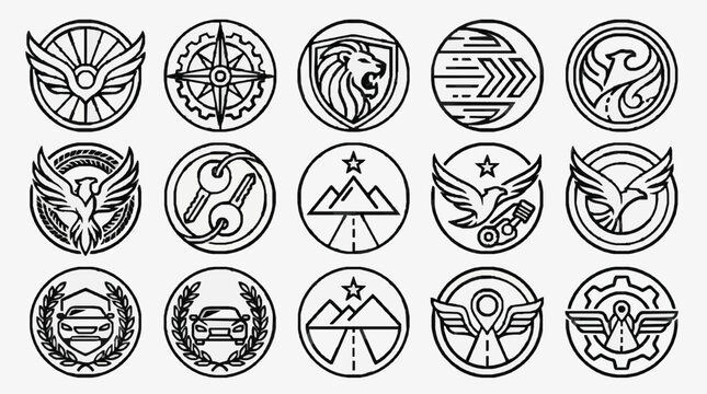 Dynamic Iconography Collection Symbols of Power Technology Nature and Aviation Emblems with high professional line art symbols for modern creative design and digital branding projects