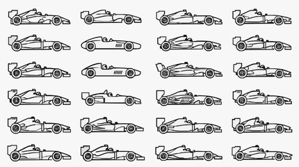 Naklejka premium Dynamic Evolution of Formula One Racing Car Designs Across Decades and Innovations with high professional line art symbols for modern creative design and digital branding projects