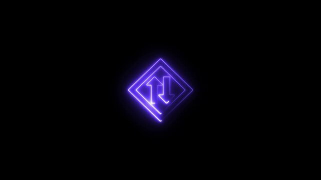 neon glowing two way street icon animation on black background bidirectional traffic road direction symbol 4k motion graphic
