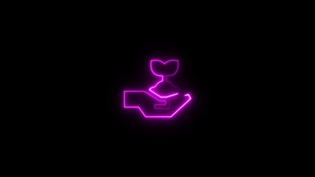 neon leaf icon with glowing green nature symbol on black background eco sustainability and organic growth concept 4k motion design