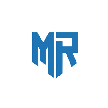 Blue letter mr monogram featuring a sharp shield shape, isolated on a white background, for corporate branding, and identity projects