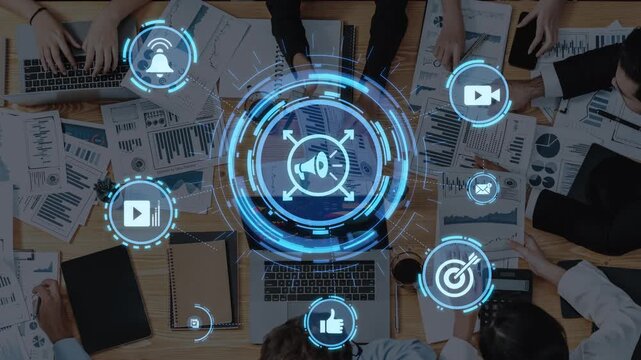 Content marketing interface with data dashboards, analytics charts, and content tools. Marketing success comes from content performance, content planning, and marketing optimization. Funnel