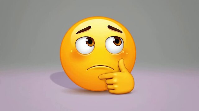 Thoughtful Emoji with Hand on Chin and Raised Eyebrows