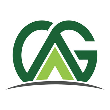 Green logo design with letter C and G and triangle shape icon