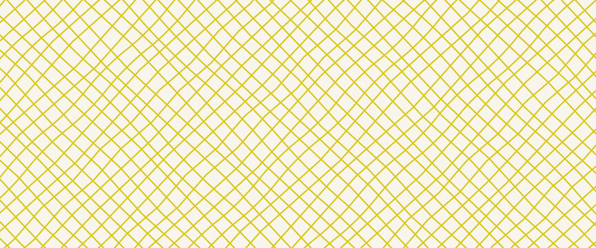 Seamless hand drawn square grid pattern. Yellow repeated doodled checkered background. Sketched thin checker paper texture. Pencil drawn journal sheet notebook template. Vector lined planer page