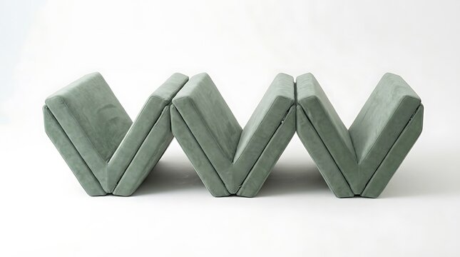 Sage green foldable floor mattress in zigzag pattern on white.