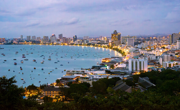 Panoramic View of Pattaya Beach and Coastal Cityscape in Chonburi, Thailand