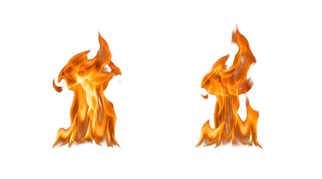 Two Dynamic Fire Flames on Black Background Abstract Art