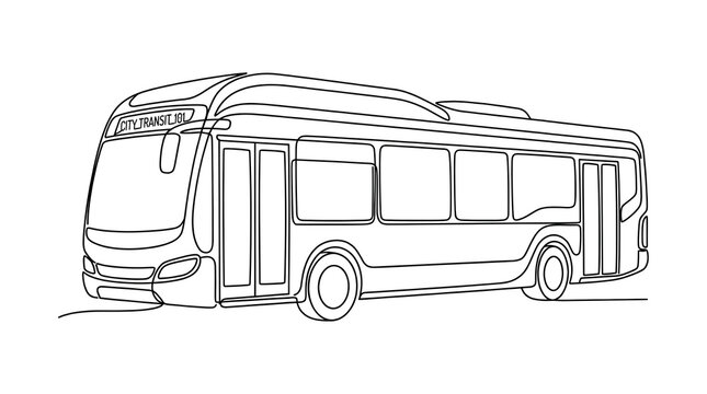 Minimalist continuous line art illustration of modern public city bus transport vector