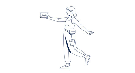 Obraz premium Woman Running with Envelope in Hand.