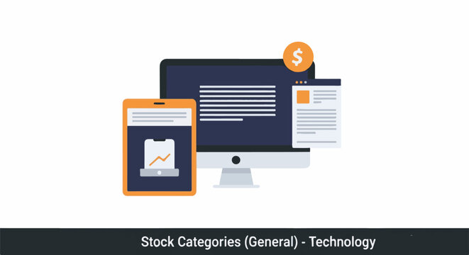 A graphic illustration of a computer and tablet displaying graphs and documents with a dollar sign
