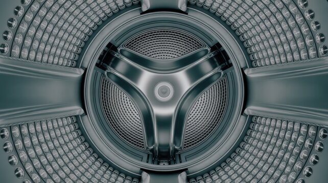 Close-up of the internal textured metal drum of a modern washing machine
