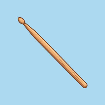 A single wooden drumstick isolated on a light blue background