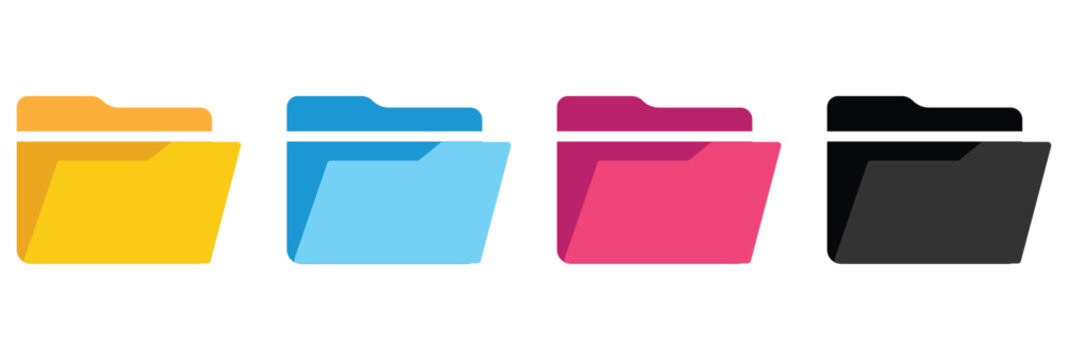 ​Colorful computer file folder icons set. Document binder and paper sheets vector illustration.