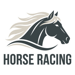 Horse racing logo with horse head and flowing mane  equestrian sports symbol icon © nirob