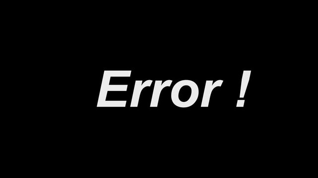 Text error,  page not found, server signal error page glitch text animation on black background