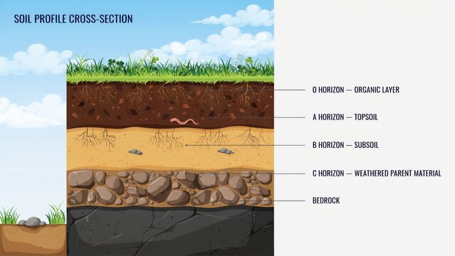 Soil profile crosssection diagram showing different soil layers