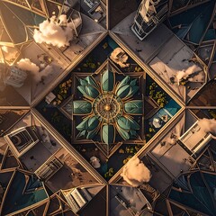 Obraz premium Aerial view of city with flower design.