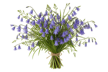 Obraz premium Bouquet of fresh bluebell flowers tied with twine string.