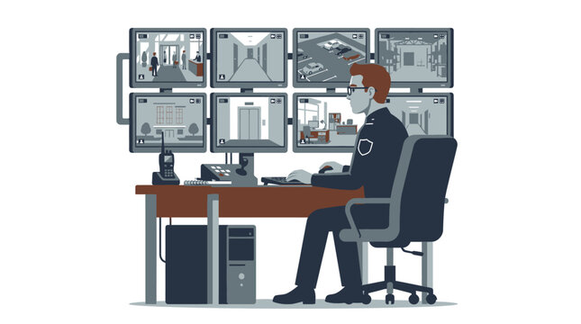 Security Guard Monitoring Cctv Cameras for Facility Safety