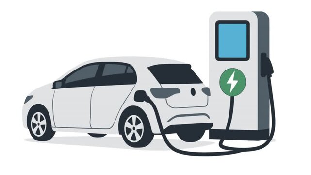 Electric Car Charging at EV Station Vector Illustration