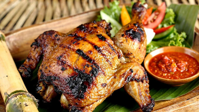 Authentic Papuan Ayam Bakar Bambu Maybrat Grilled Chicken with Spicy Sambal Sauce