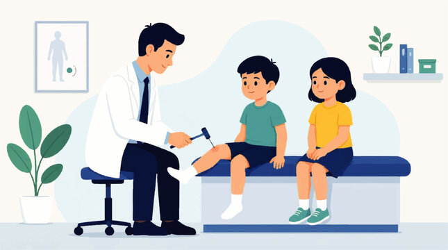 Doctor checking child's reflex with simple knee exam in a clinic