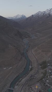 Vertical 4K RAW Drone Footage of Padum, Ladakh | Aerial View of Zanskar Valley, Himalayan Mountains and Scenic High-Altitude Landscape, India
