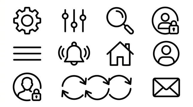 UI UX essential icons set with web user interface navigation line art vector illustration grid pack