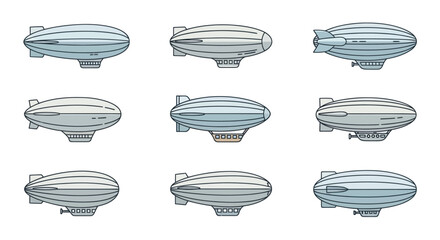 Various blimp and airship dirigible illustrations. © Satria