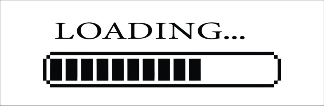 Loading Bar Pixel Black Style, Retro Progress Indicator Interface Element, Digital Buffer and Upload Status Icon, Minimal Technology Vector Illustration.