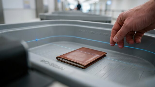 Passport being scanned at airport security checkpoint