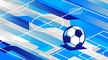 Futuristic Isometric Soccer Field Illustration with a Football and Digital Data Graphics in Blue Tones © Arslan