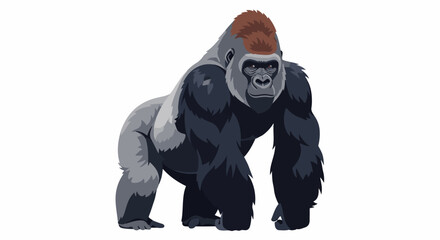 A large gray gorilla with a brown crest on its head stands on all fours © Agung